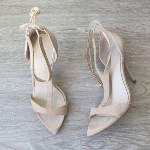 Zara Nude Tan Beige Tie Up Point Toe Heels Sandals